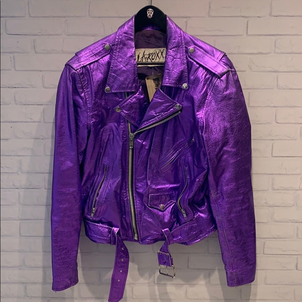 La Roxx metallic leather purple jacket